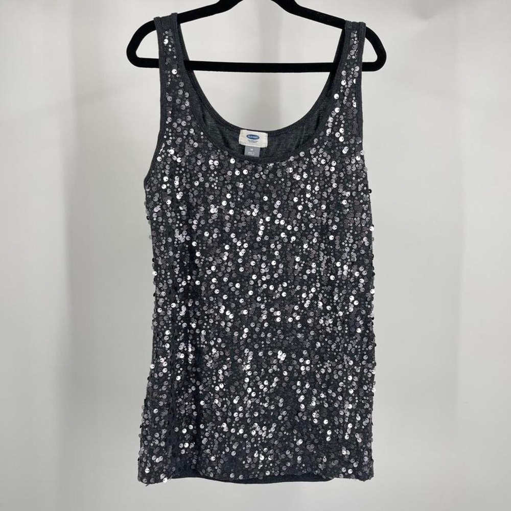 Y2K‎ Sequin Bling Tank Top Grey Medium Grunge Club McBling Scene Party Summer